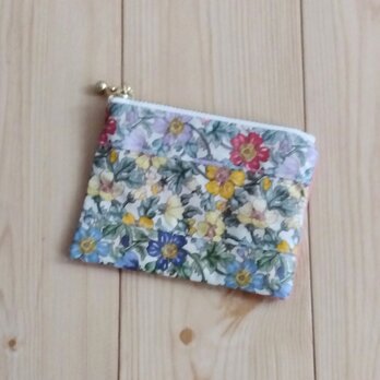 ラミネート☆超ミニ10cmフラットポーチ　小花柄　小さめ　ピンク帆布　　165の画像