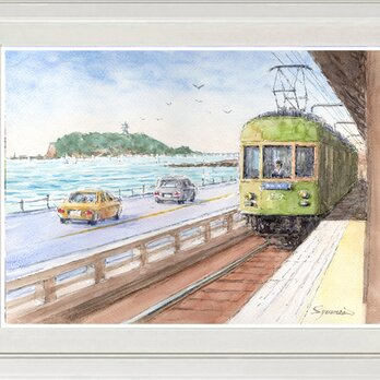 水彩画原画　江ノ電・鎌倉高校前駅ホーム10　＃656の画像