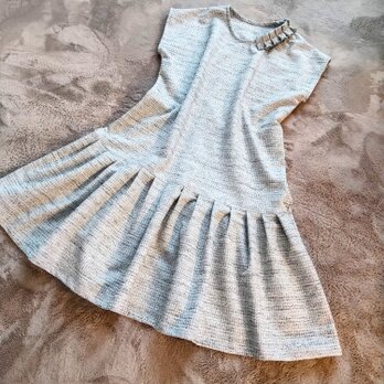 上品コットンツィードプリーツワンピースの画像