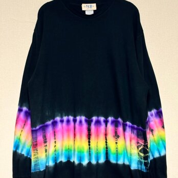 タイダイ 長袖Ｔシャツ XLサイズ ブラック×レインボー HIPPIES DYE HD23-37の画像