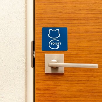 【送料無料】TOILET Cat Motif (青×白) サインプレート 男子トイレ 女子トイレ お手洗い トイレサインの画像