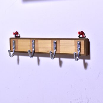 【 木工 】 壁掛け ４連 キーフック キーホルダー ロープフック 使用の画像
