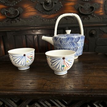半菊手描き煎茶椀　2客組　　　yk262の画像