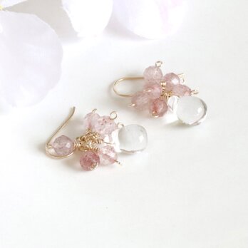 桜色 ピンクエピドート×クリスタルクォーツ ピアス／イヤリング 14Kgf —Sakura fairy—