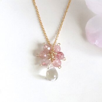 桜色ネックレス 天然石 エピドート×クリスタル 14Kgf アレルギー対応 ―Sakura fairy―