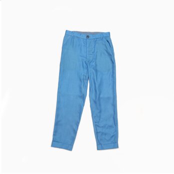 スカイブルー、薄地ウール、ストレートパンツ、サイズM(サンプル商品) MOMOZONOの画像