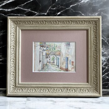 朝の散歩(スペイン、グラナダ、原画、透明水彩、額付き）の画像