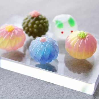 ＊期間限定SALE＊ガラスのミニチュア和菓子セット（練り切りとお饅頭）　★ガラスのミニチュア和菓子店★の画像