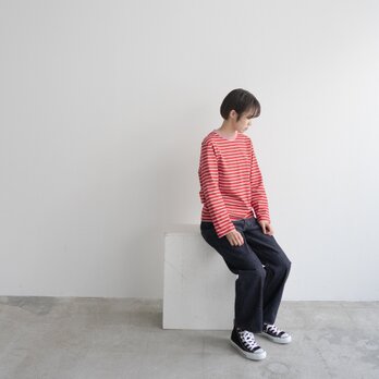 border border long sleeve tee/redの画像