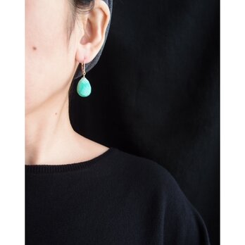 【K14gf】Big Chrysoprase Drop Earrings／クリソプレーズ 雫フレンチピアスの画像