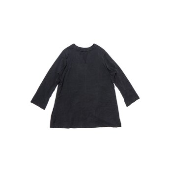 ブラック、リネン(麻)、ロウエッジ、オーバーサイズ、チュニックT-shirts MOMOZONOの画像