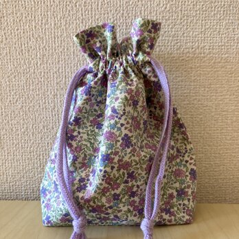 巾着袋 給食袋 花(パープル)