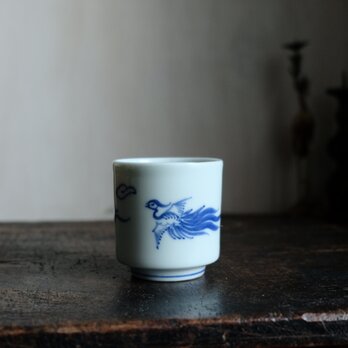 日々の暮らしのお供◆味のある絵付け。瀬戸焼　花鳥文染付湯呑み　骨董・antiques　古道具　明治~大正期 Bの画像