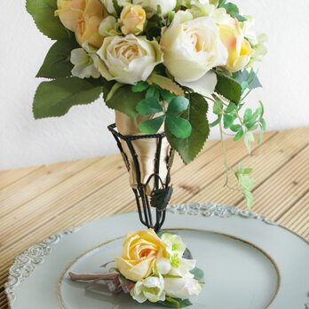 に様専用カート/*ブーケtoアレンジ、ブートニア付き（ガラス花器）【マジカルウォーター】