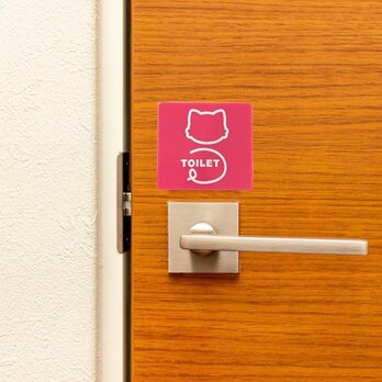 【送料無料】TOILET Cat Motif (ピンク×白) サインプレート 男子トイレ 女子トイレ お手洗い トイレサインの画像