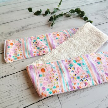 乾布摩擦タオル　お花畑　ピンク　9cm✕85cm ダブルガーゼ　コットン　ふわふわ　名入れ　入園入学　女の子の画像