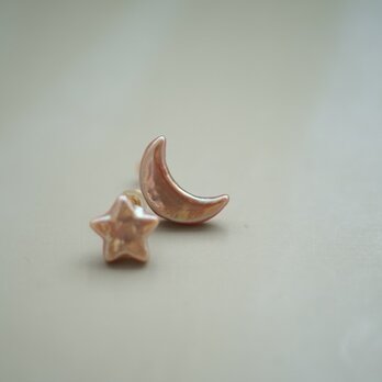 【charm】 small star×moon １０K pierce （orangepink)の画像