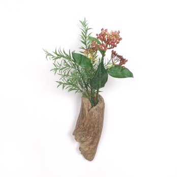 【温泉流木】可愛くなびく小さな流木壁掛け一輪挿し・花器 花瓶 木製 流木インテリアの画像