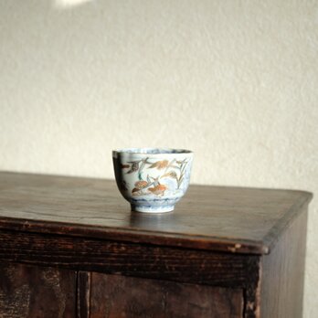 繊細な絵付け◆草花と鶉。伊万里　鶉文錦手金彩小ぶり猪口　酒器　骨董・antiques　器　明治時代の画像