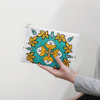 カンガのフラットポーチ （ フラワー ） 手帳ケース パスポート 薬手帳 通帳入れ