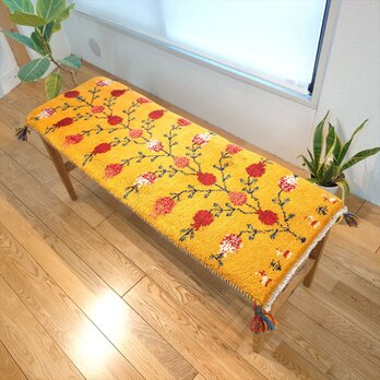 ペルシャ　ギャッベ　ミニランナー　ラグ　120x43cm 黄金色　ザクロの実　RJ13360Gの画像