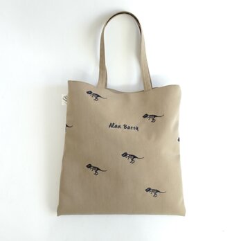 ウォッシュ加工上質ナイロン刺繍トートバッグスケルトンミニ＜ティラノサウルス＞＜トリケラトプス＞の画像