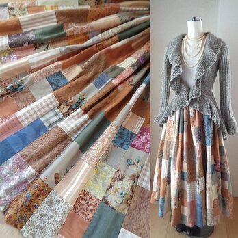 sold 絵画なパッチワーク♥憧れ♥ギャザースカート♥テラコッタベージュ♥ロングマキシ丈の画像