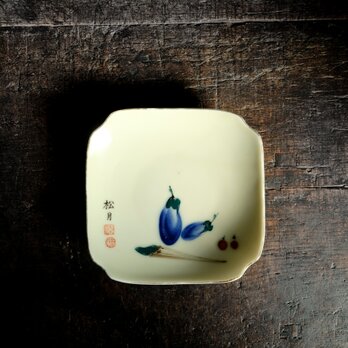 可愛らしい茄子◆有田焼　茄子文色絵金彩中皿　古民家　古道具　antiques 昭和初期の画像