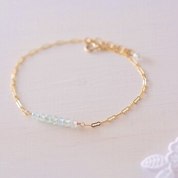 SALE)14kgf＊3月の誕生石＊アクアマリンのラインブレスレット～ウェーブチェーンのコピーの画像