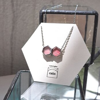 Honeycamb-ribbon-necklace /pink twinの画像