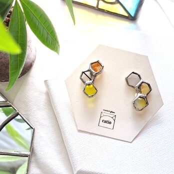 Honeycamb earring/black stripe＆yellow