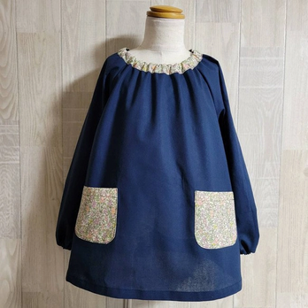 80〜160size リバティA ピンク 長袖スモック 首パイピング Forget Me Notの画像