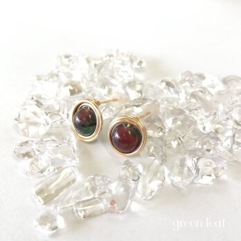14kgf＊花翡翠の一粒ピアス～グリーン×レッド～の画像