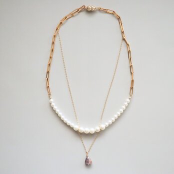 Chocolate Moonstone × Pearl Necklaceの画像