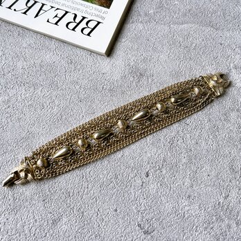 U.S.A. 1970〜80s Gold Tone Metal Beads Lots Chain Braceletの画像