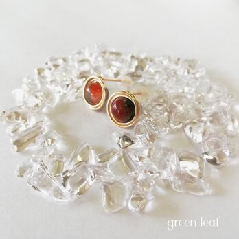 14kgf＊花翡翠の一粒ピアス～オレンジ×グリーン～の画像