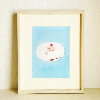 オーダー制作｜原画「ショートケーキ」※木製額縁入り（八つ切りサイズ）の画像