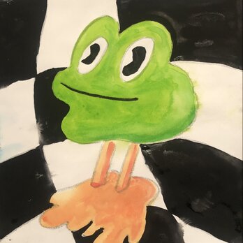ひっくり返るカエルの画像