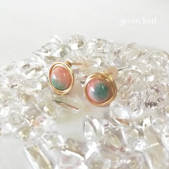 14kgf＊花翡翠の一粒ピアス～淡いピンク×グリーン～の画像