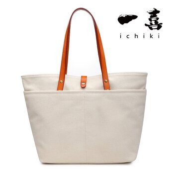 【タイムセール】ハンドメイド　帆布　トート ハンドバッグ　ビジネス★イタリア本革  ホワイトST069の画像