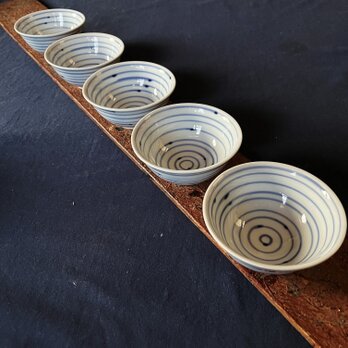 有田焼　草山窯　1客　染付独楽筋平湯吞み茶碗　　　小鉢　　　yk263の画像