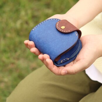ころころ小さい財布　コンパクトウォレット　ブルー×ブラウンの画像