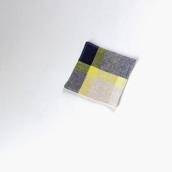 日用品店（布）コースター ／リネン混素材（裏リネン）  9.5cm×9.5cm 【 ネイビー×レモン 】の画像