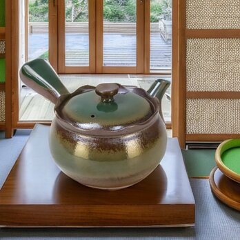 織部釉　花かんむり急須【萬古焼】の画像