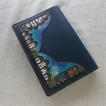 文庫サイズブックカバー 刻印、拭き染め 牛革の画像