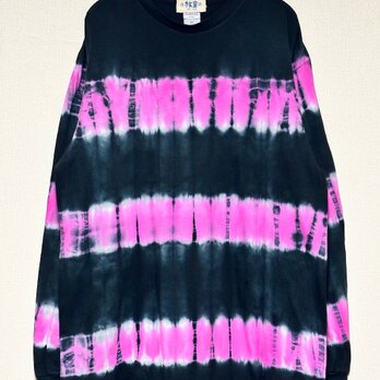 タイダイ 長袖Ｔシャツ XLサイズ ブラック×ピンク ボーダー HIPPIES DYE HD23-52の画像