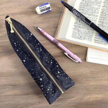 【星降る夜】畳縁　テトラ型　ペンケース　星　スター　宇宙　空　黒　銀の画像