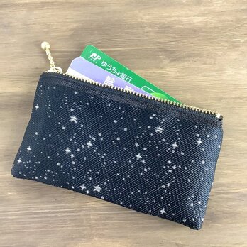 【星降る夜】畳縁　ぺたんこ　ミニポーチ　小銭入れ　カードケース　星　スター　宇宙　空　黒　銀の画像