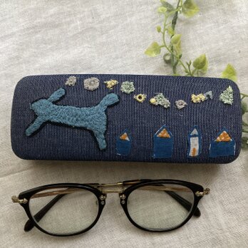 ✳︎ハンドメイド☆ミナペルホネンメガネケース ランランラン hütteスカイフルデニムリネンの画像