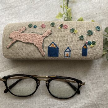 ✳︎ハンドメイド☆ミナペルホネンメガネケース ランランラン hütteスカイフルリネンの画像